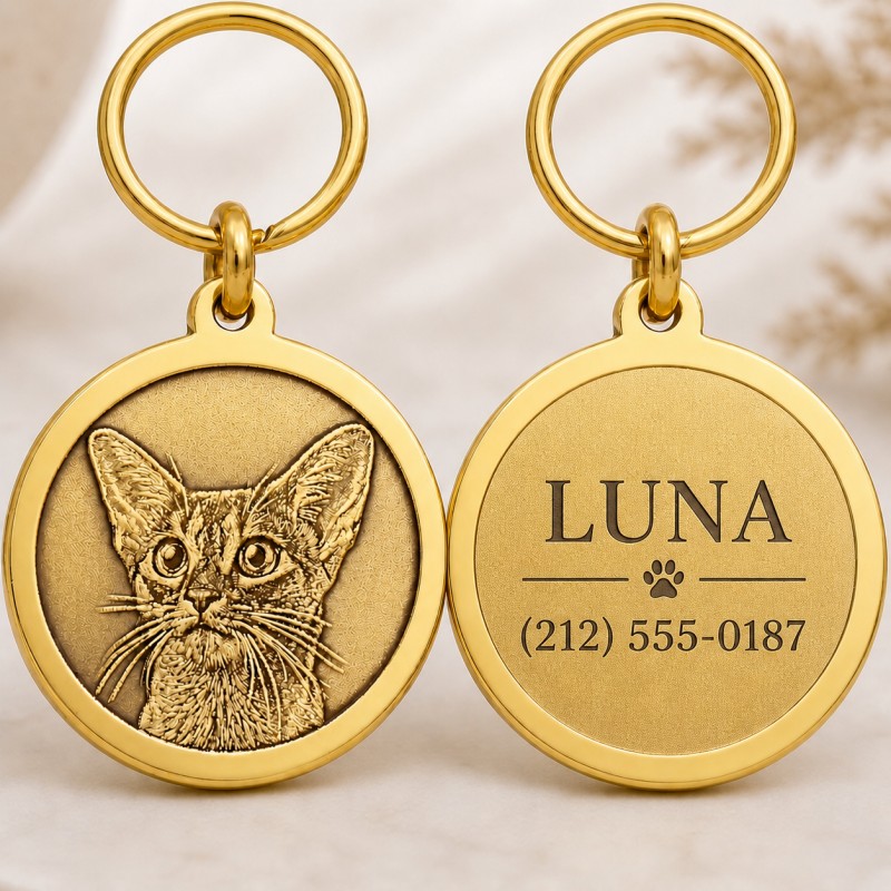 Custom Pet Portrait Tag Keychain – Personalized Dog & Cat ID Tag