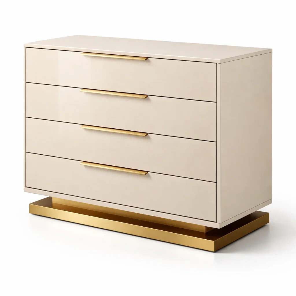 Commode en bois et acier doré avec 4 tiroirs-homelayered