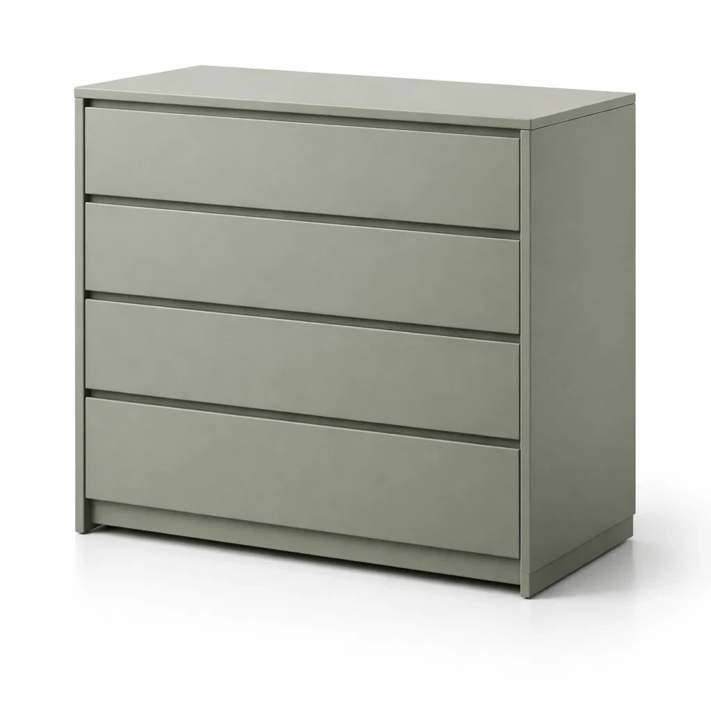 Commode en bois vert avec 4 tiroirs-homelayered
