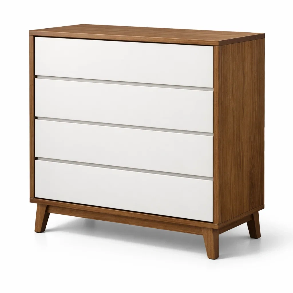 Commode en bois et mdf blanc avec 4 tiroirs-homelayered