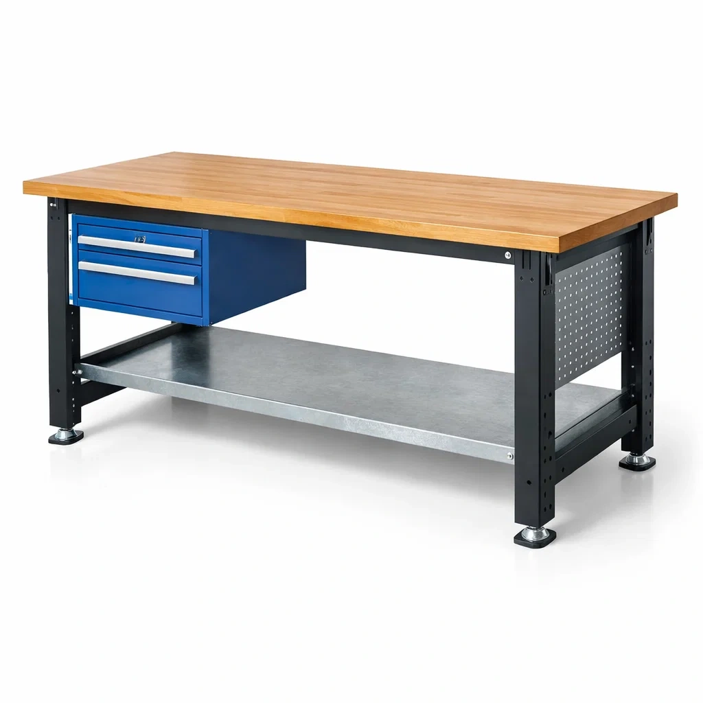 éTabli en bois et métal avec tiroirs 140x60x85 cm-homelayered