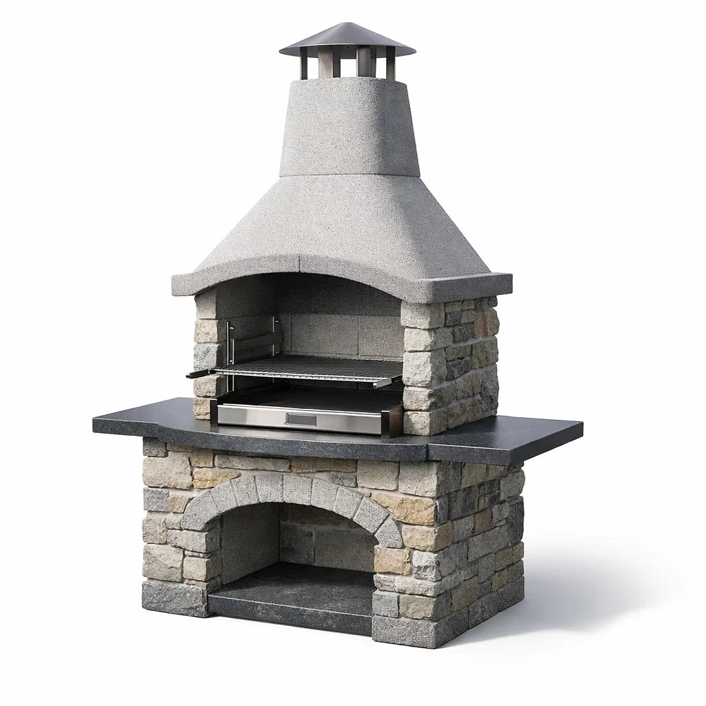 Barbecue en pierre et acier inoxydable 120x90x200 cm-homelayered