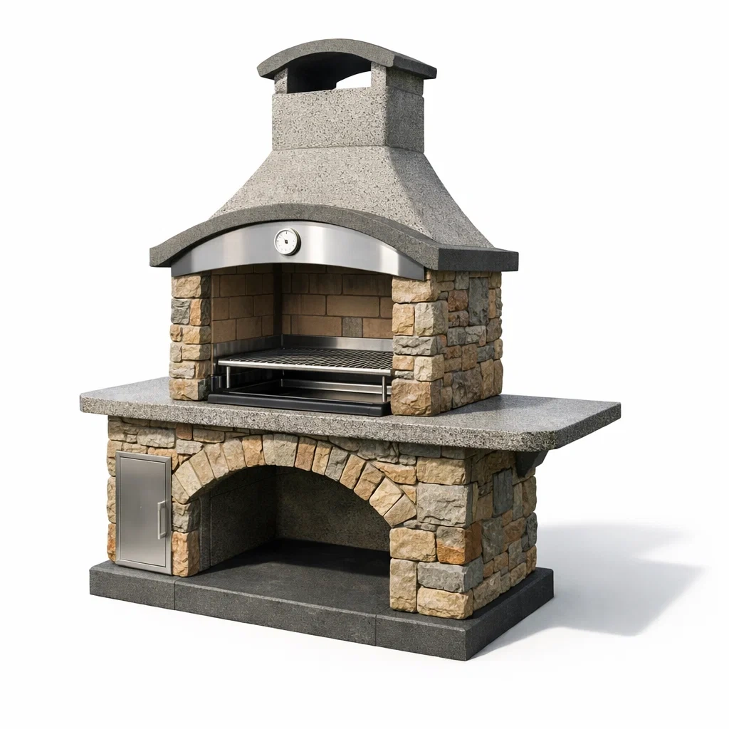 Barbecue en pierre et acier inoxydable avec thermomètre-homelayered