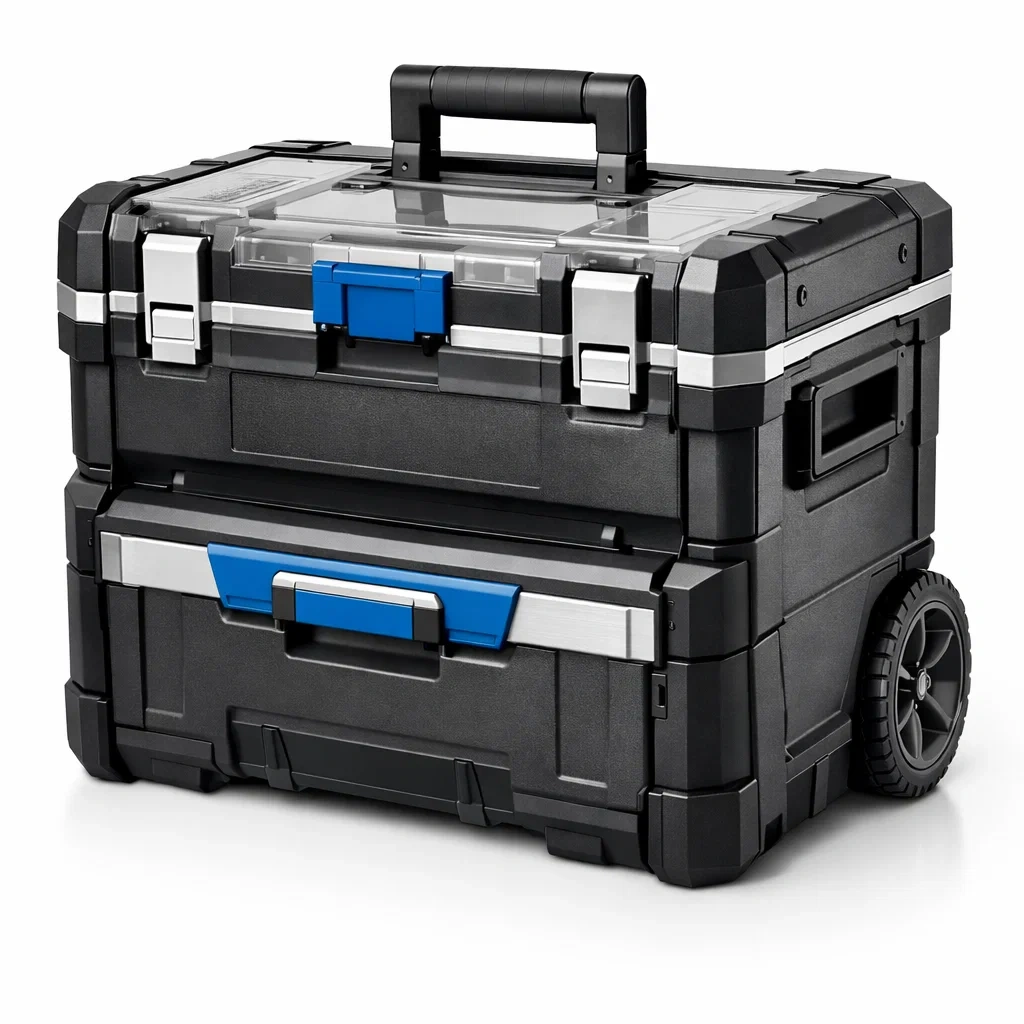 Boîte à outils roulante en plastique avec compartiments amovibles 55x35x45 cm-homelayered