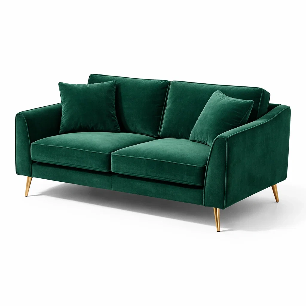 Canapé deux places en velours avec pieds en métal doré-homelayered