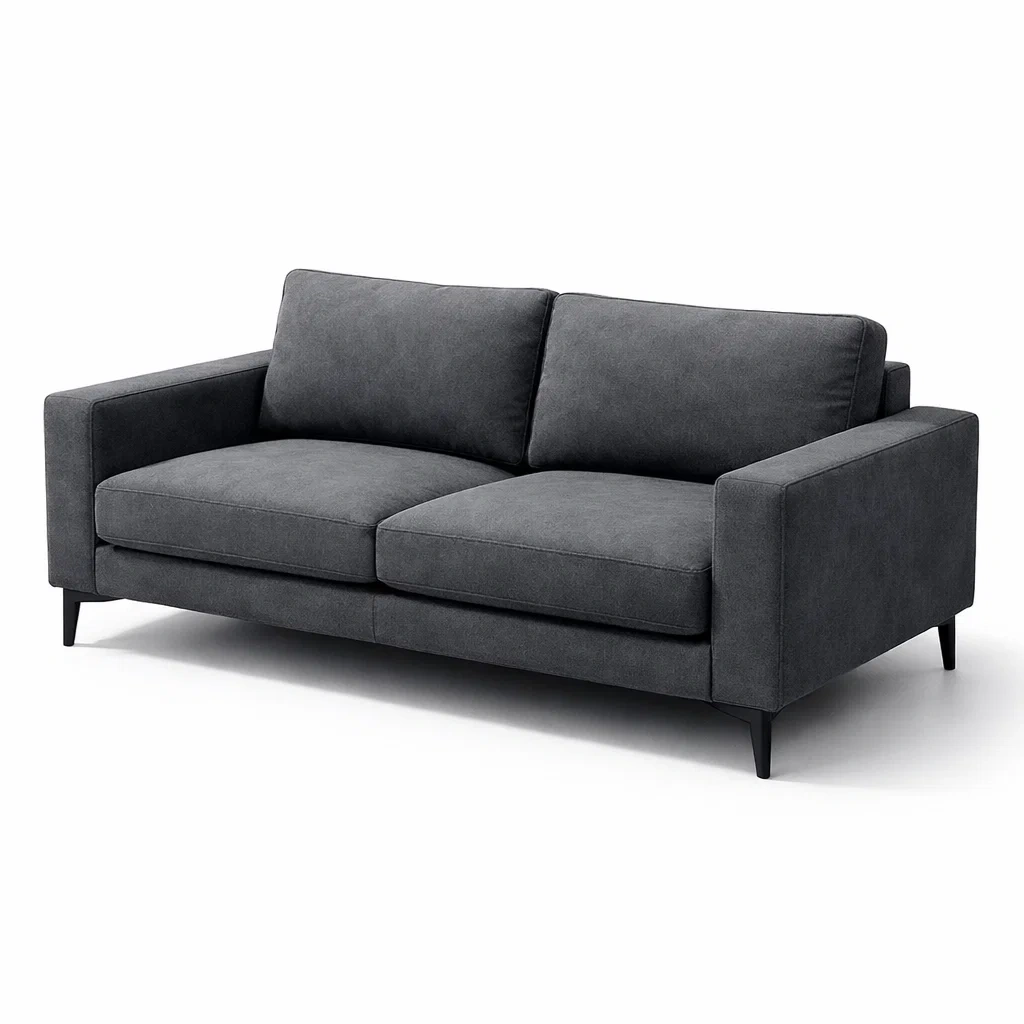 Canapé deux places en tissu gris avec structure en bois massif-homelayered