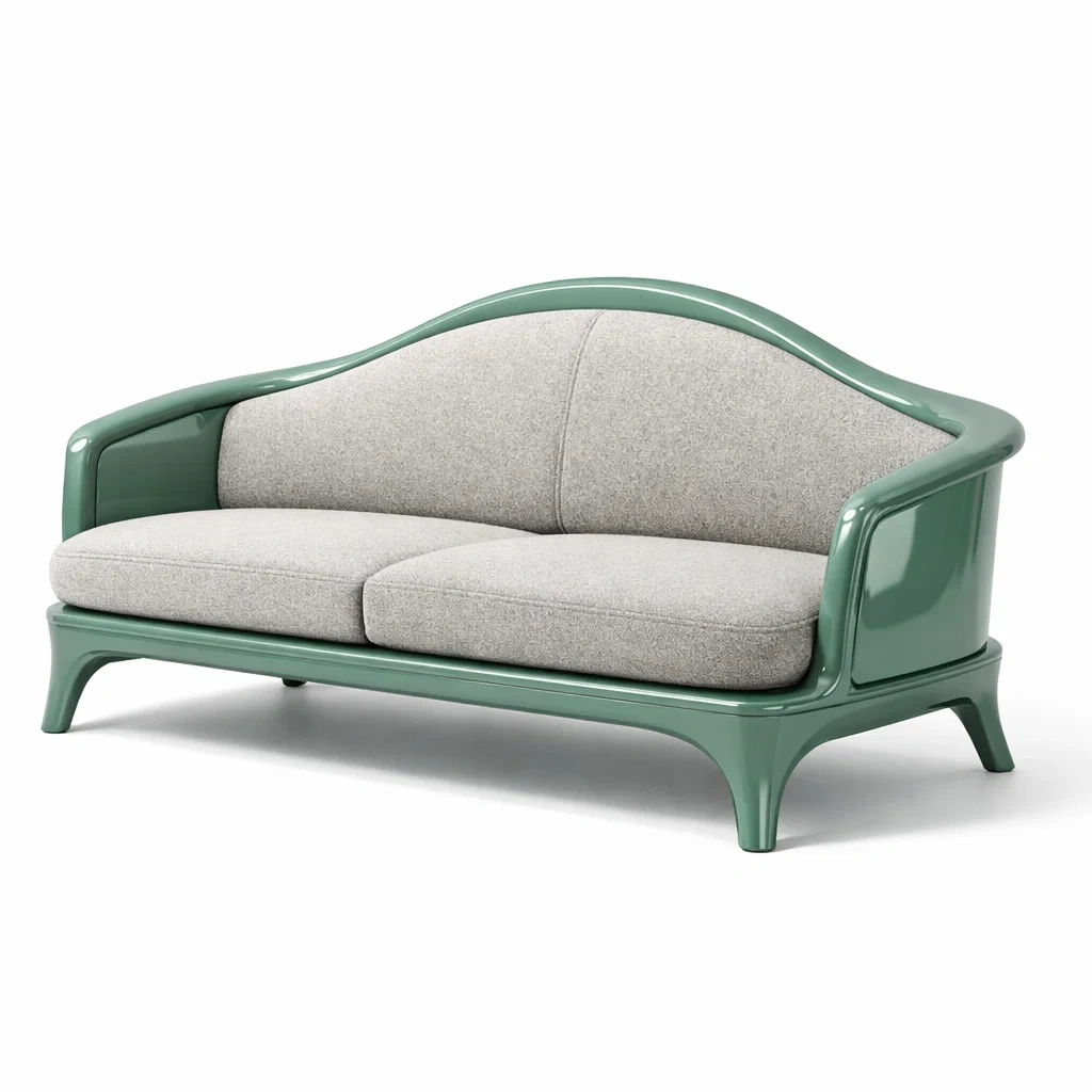 Canapé deux places avec cadre en résine et coussins en polyester vert et gris-homelayered