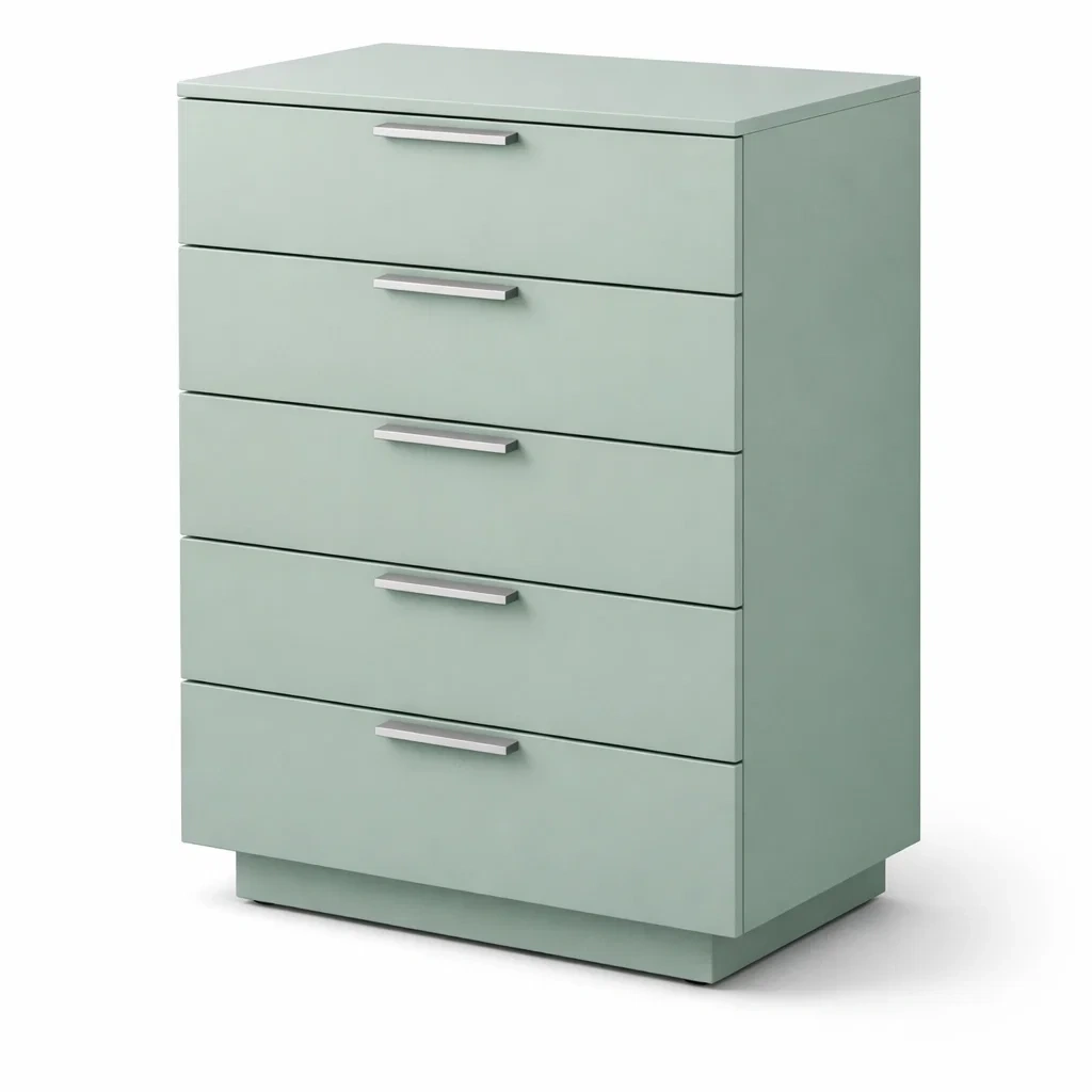 Commode en bois composite vert avec 5 tiroirs-dwellinspire