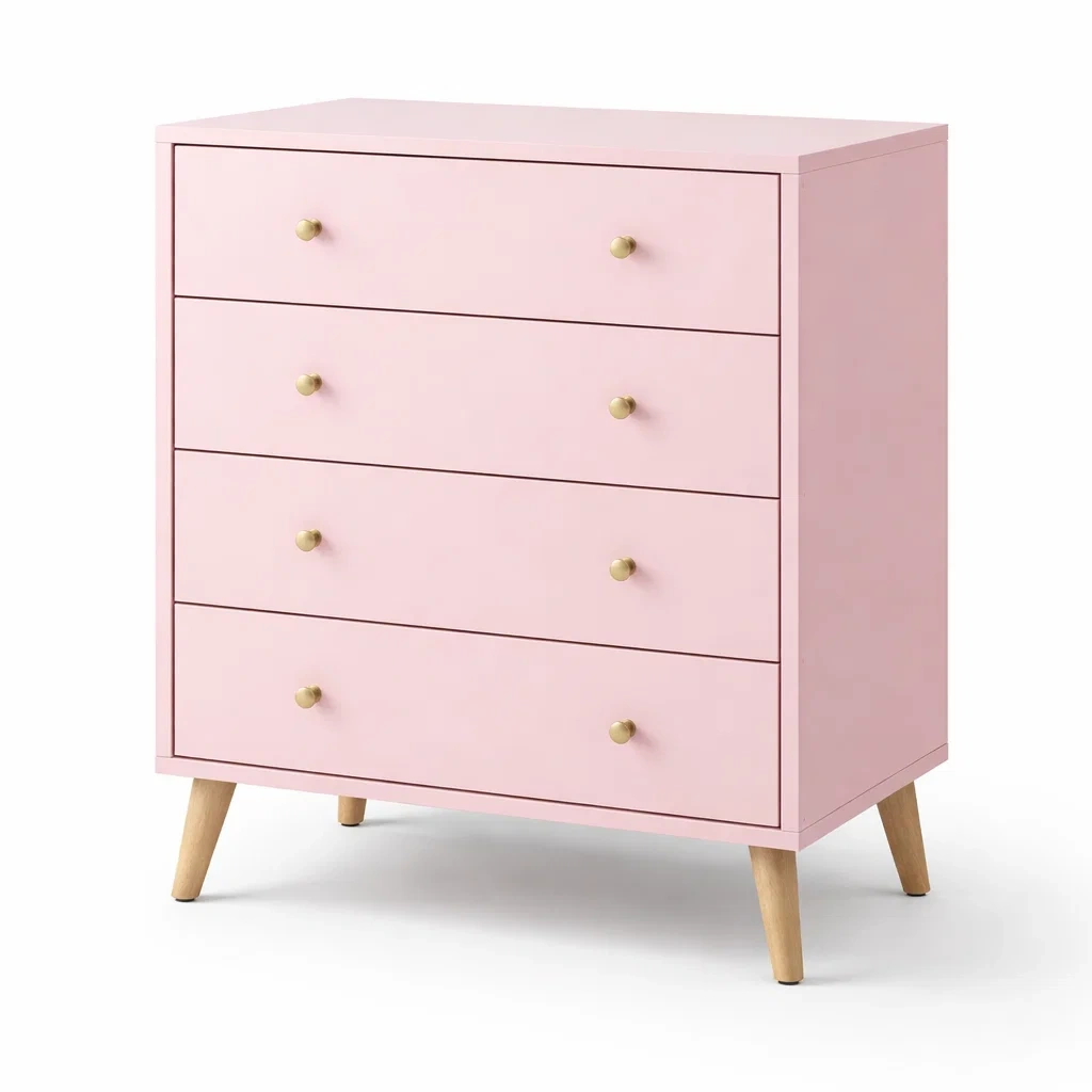 Commode en mdf et hêtre rose avec 4 tiroirs-dwellinspire
