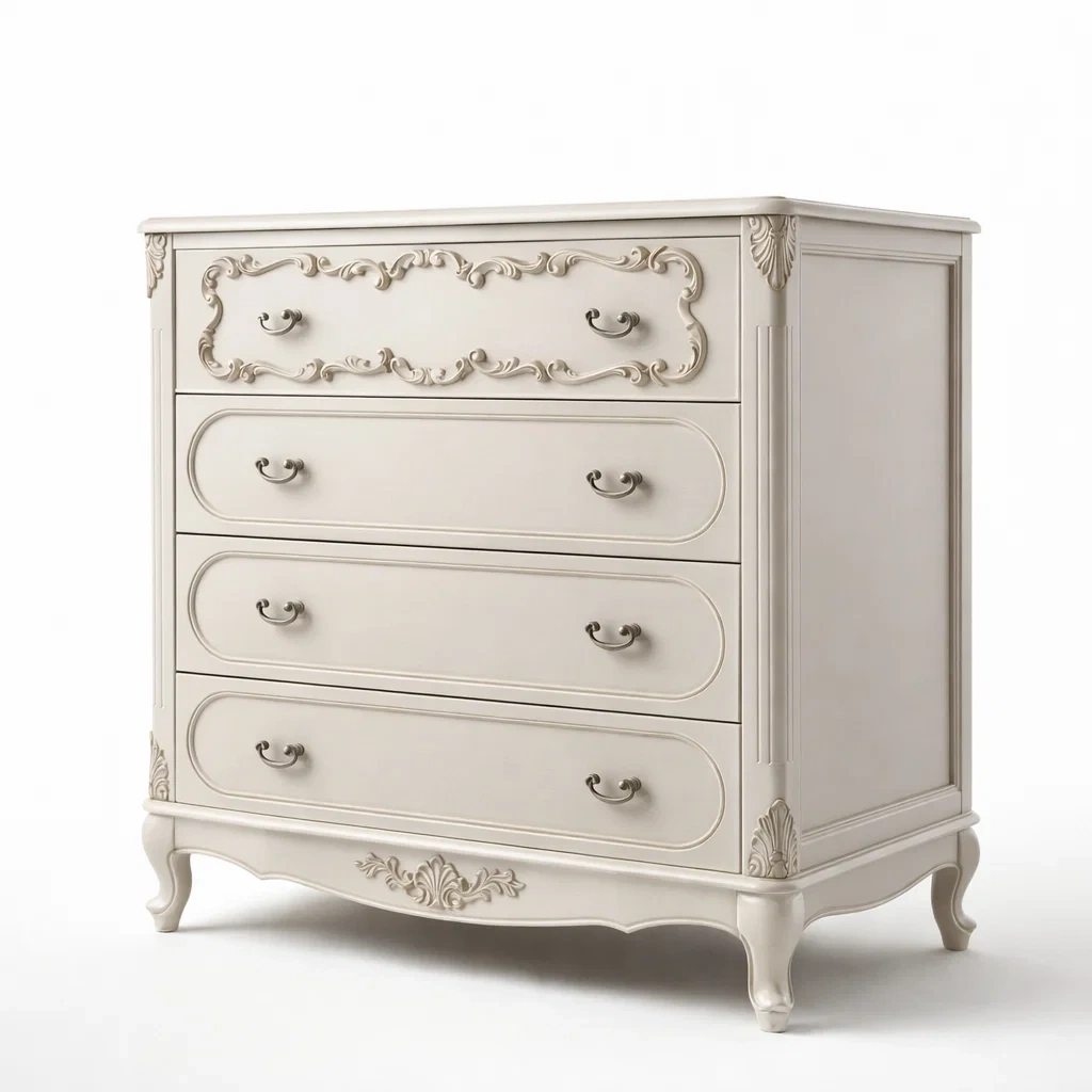 Commode en mdf blanc crème avec 4 tiroirs-dwellinspire