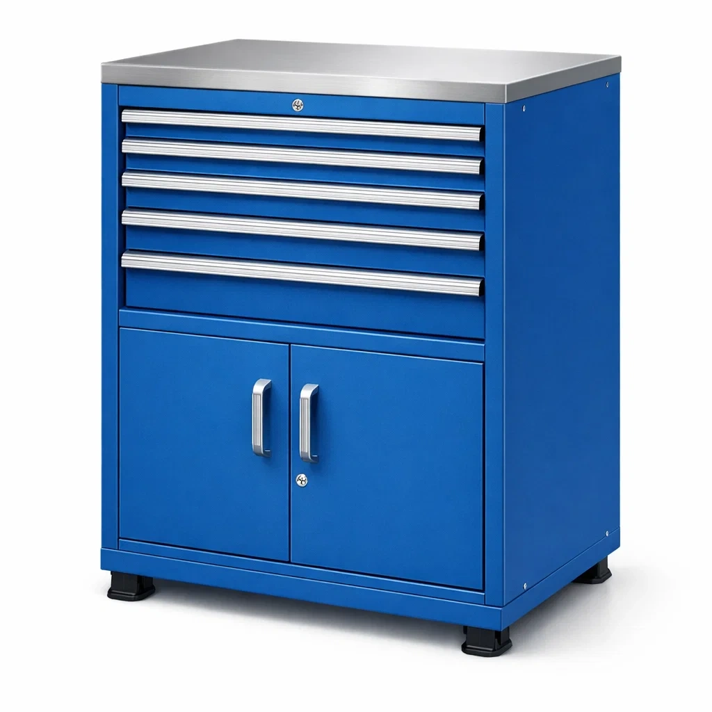 Armoire à outils en métal avec plateau en acier inoxydable-dwellinspire