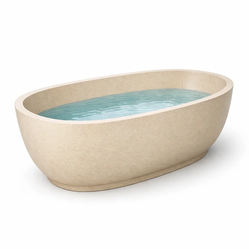 Baignoire îlot ovale en résine beige-dwellinspire
