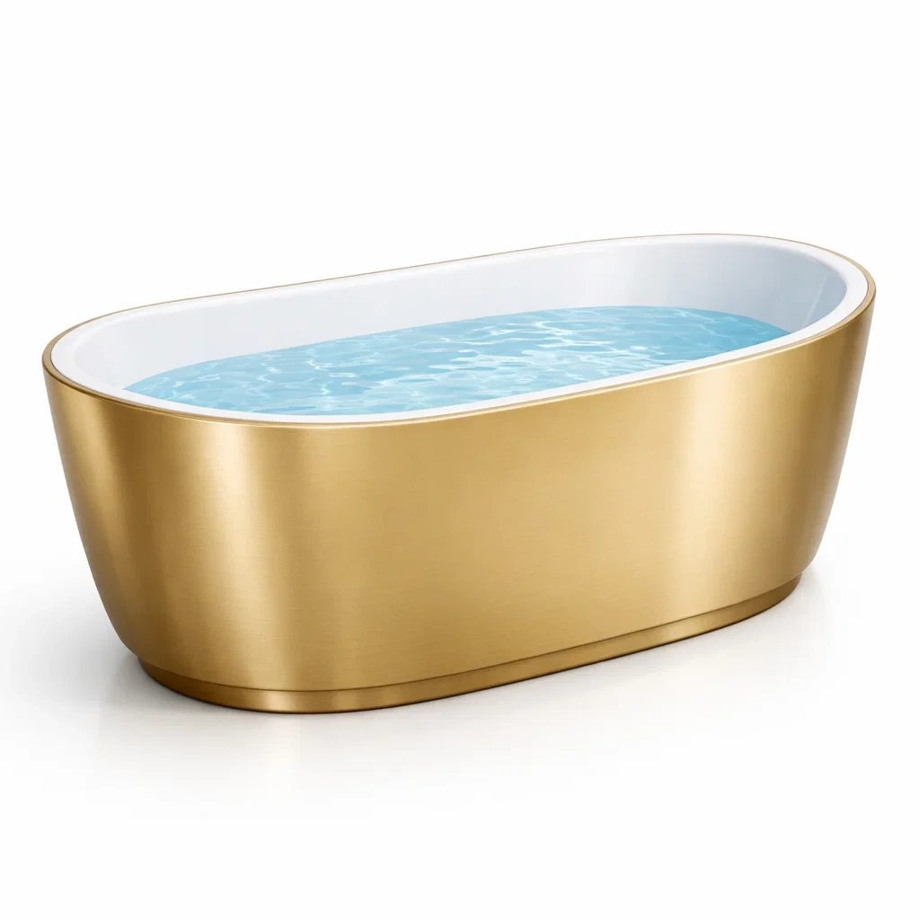 Baignoire îlot ovale en acrylique doré 170x75x60 cm-dwellinspire