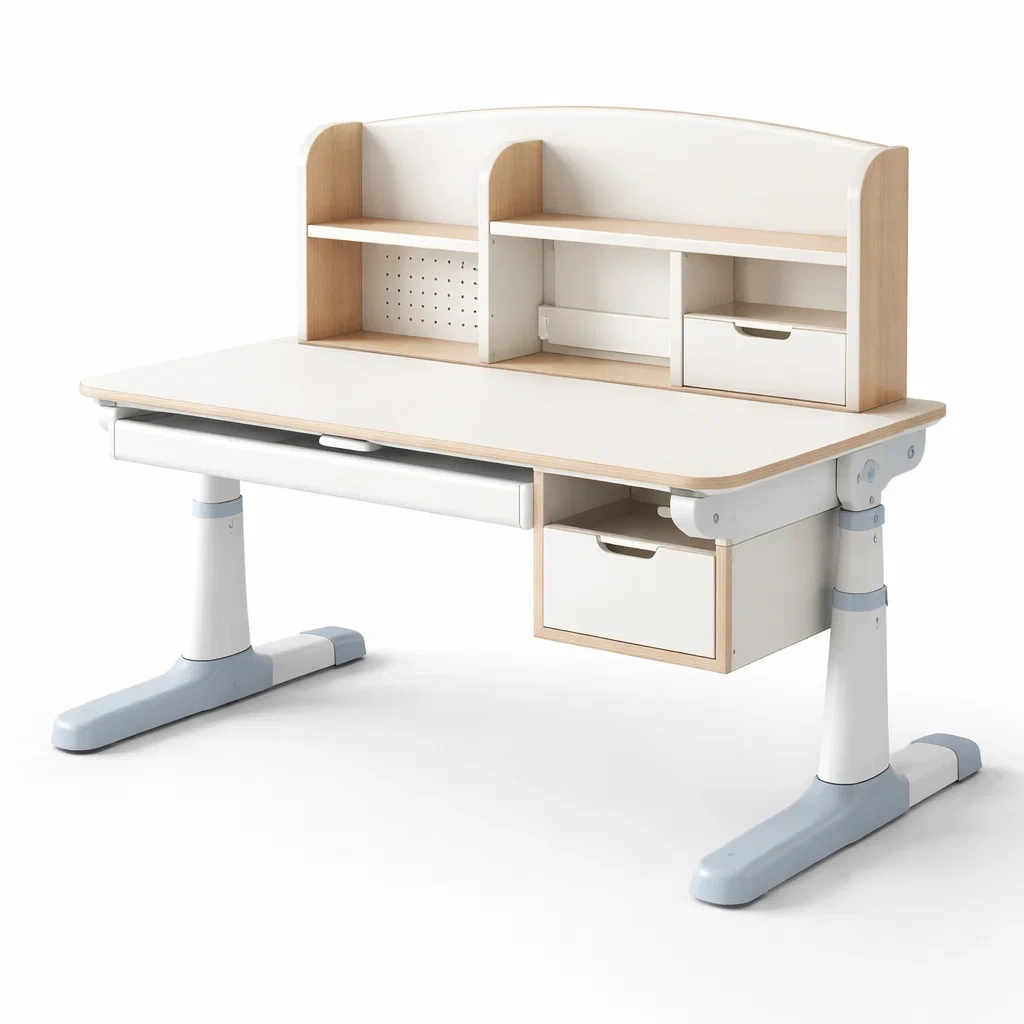 Bureau pour enfant réglable en bois et mdf blanc et gris avec rangement-dwellinspire