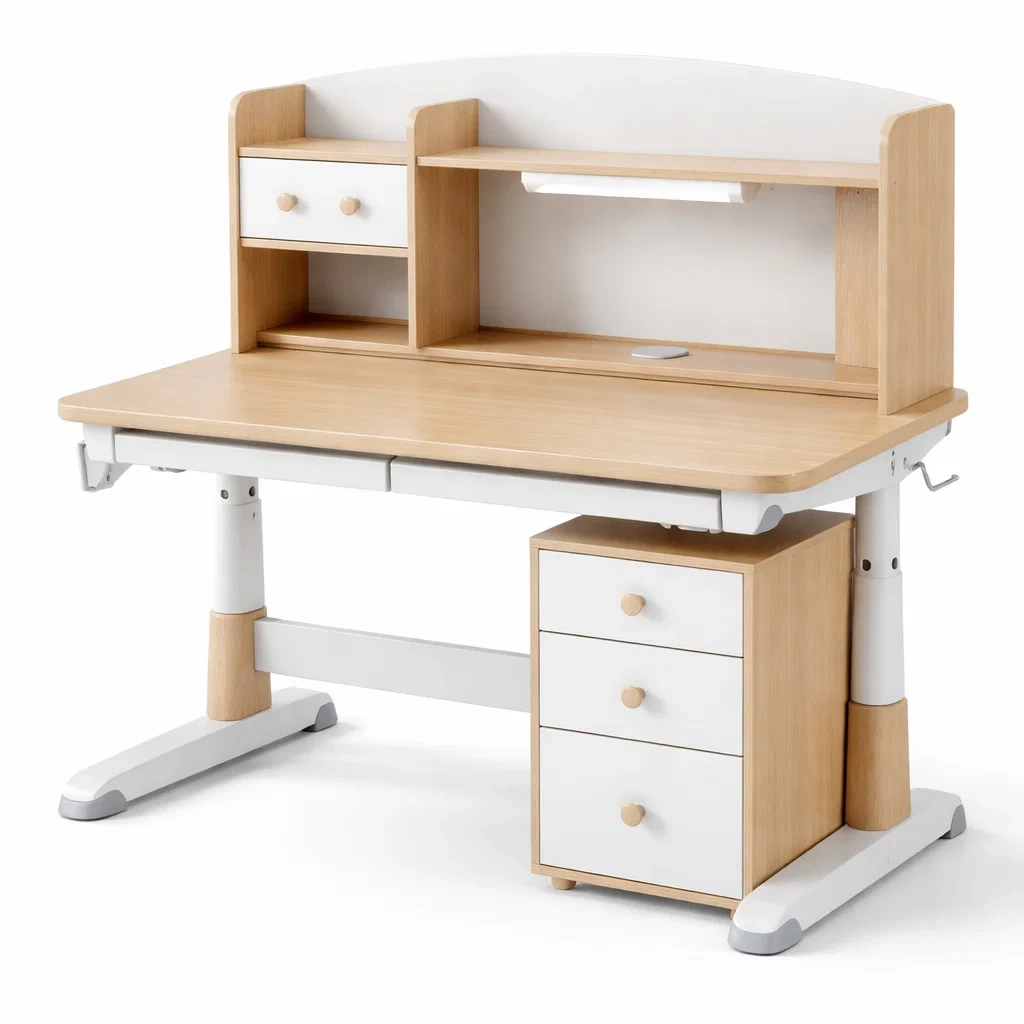 Bureau pour enfant réglable en mdf et métal avec étagères et tiroirs-dwellinspire