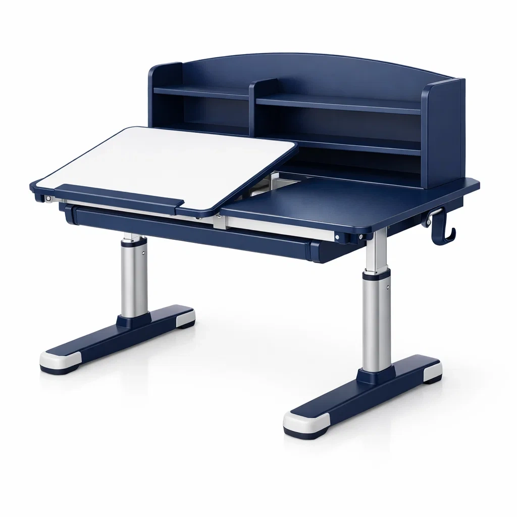 Bureau pour enfant réglable en mdf et acier bleu-dwellinspire