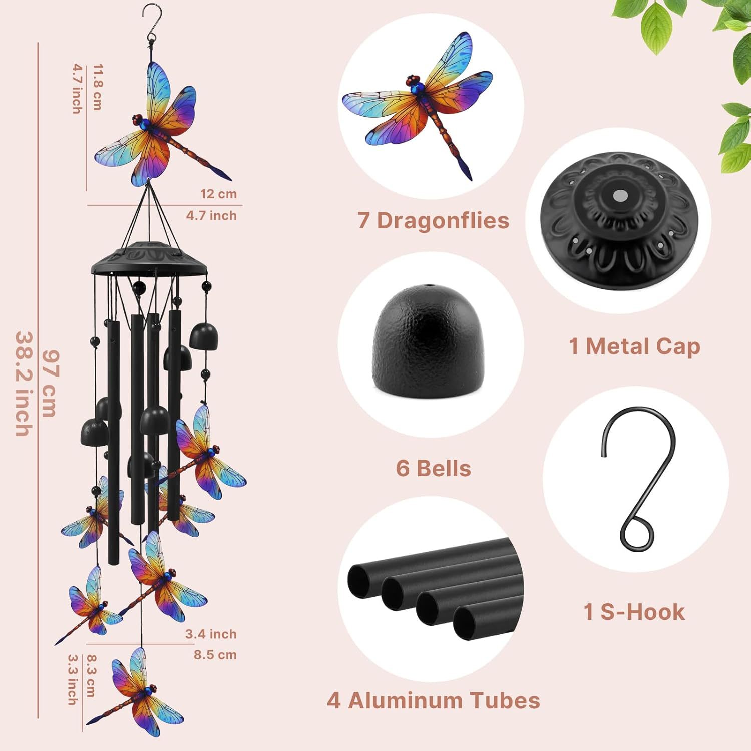 Colourful Metal Wind Chime – Hummingbird Garden Hanging Decor for Patio, Balcony & Outdoor Space