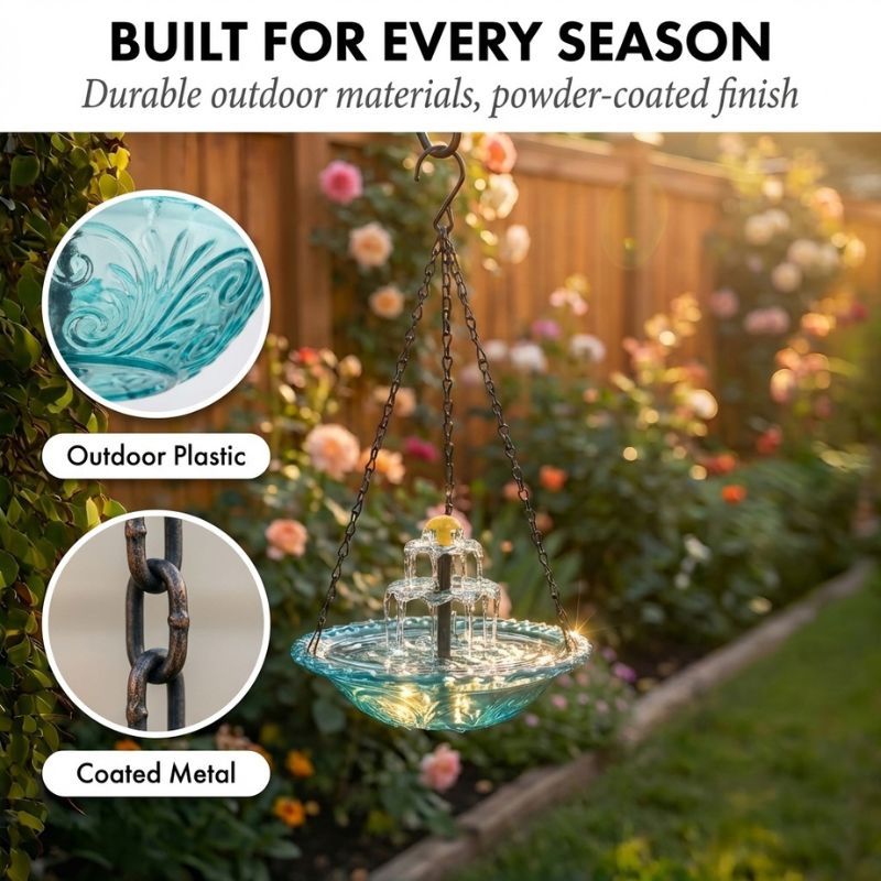 Solar Hanging Bird Bath Fountain – Two-Tier Garden Water Feature for Birds