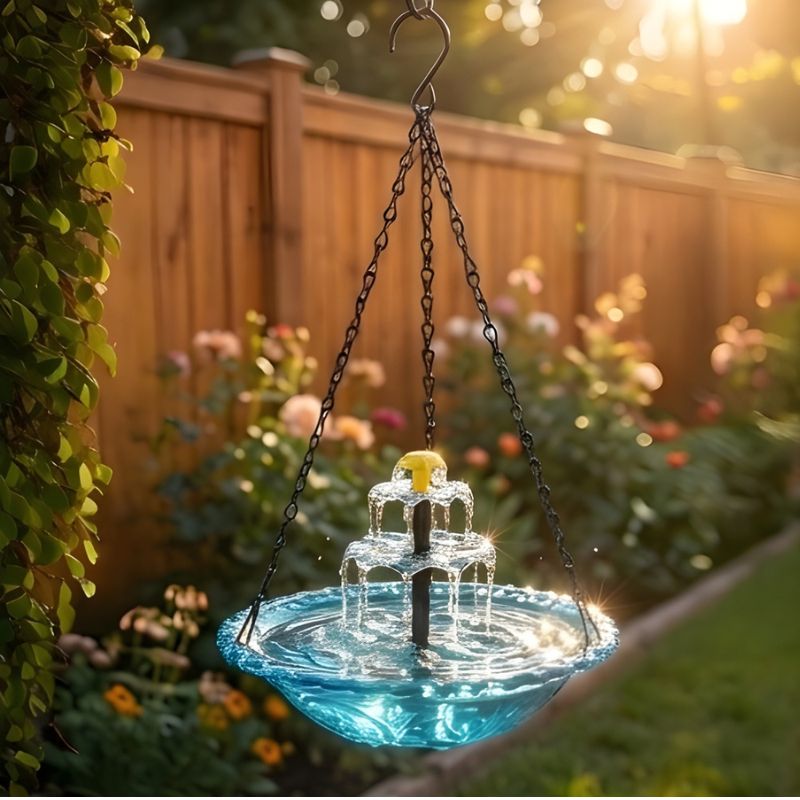 Solar Hanging Bird Bath Fountain – Two-Tier Garden Water Feature for Birds