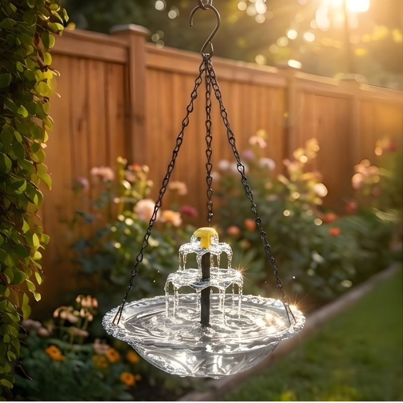 Solar Hanging Bird Bath Fountain – Two-Tier Garden Water Feature for Birds