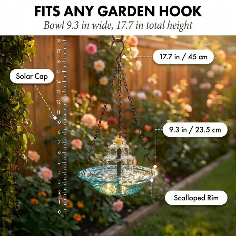 Solar Hanging Bird Bath Fountain – Two-Tier Garden Water Feature for Birds