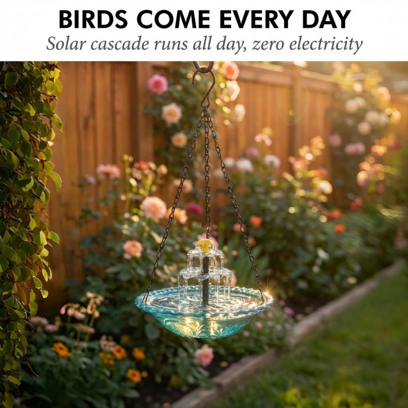 Solar Hanging Bird Bath Fountain – Two-Tier Garden Water Feature for Birds