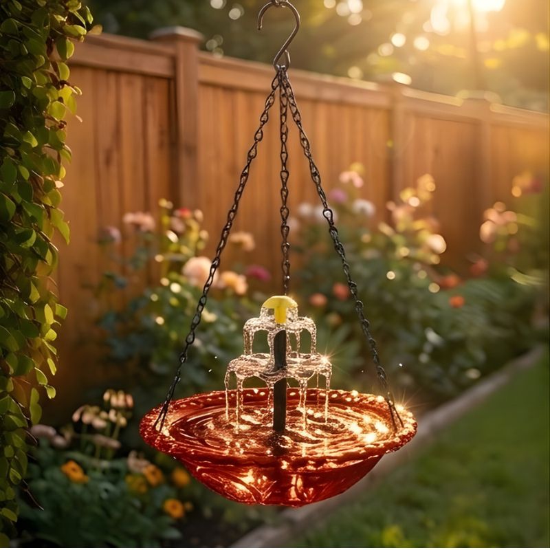 Solar Hanging Bird Bath Fountain – Two-Tier Garden Water Feature for Birds