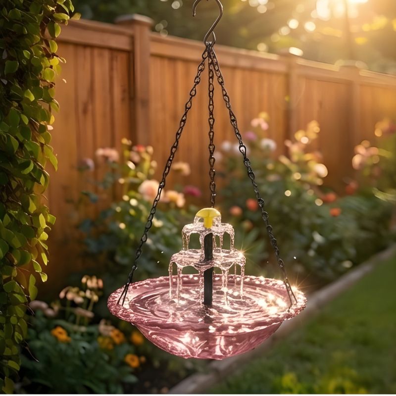 Solar Hanging Bird Bath Fountain – Two-Tier Garden Water Feature for Birds