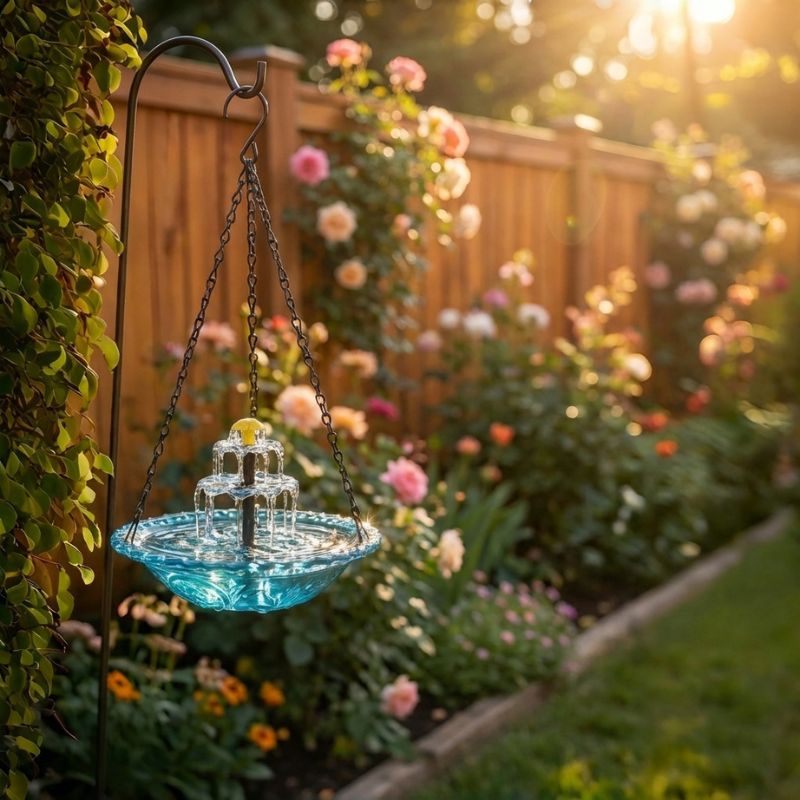 Solar Hanging Bird Bath Fountain – Two-Tier Garden Water Feature for Birds