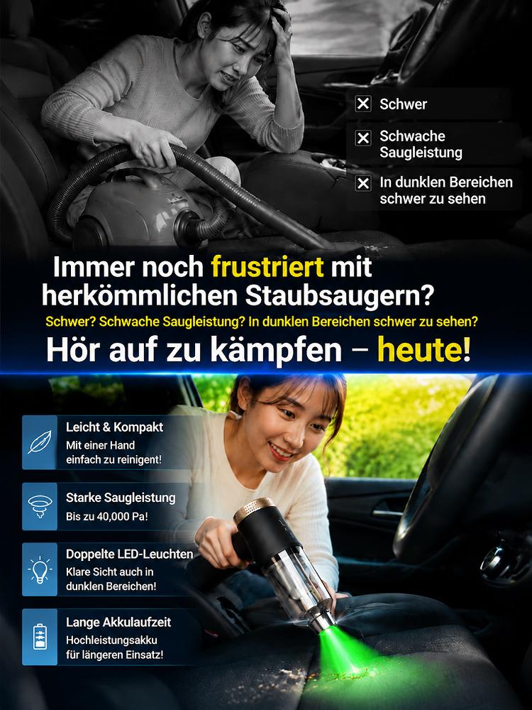 4‑in‑1 Kabelloser Auto‑Multistaubsauger｜Leicht 0,44 kg mit TÜV‑zertifiziertem Motor