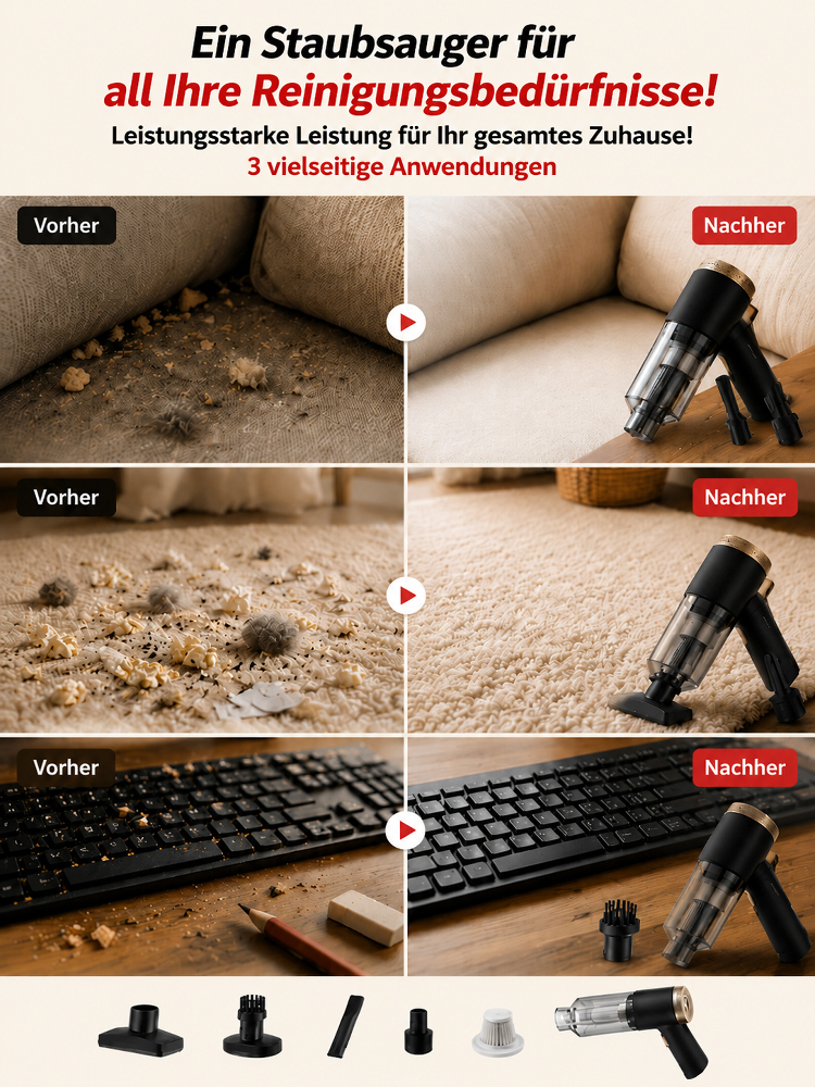 4‑in‑1 Kabelloser Auto‑Multistaubsauger｜Leicht 0,44 kg mit TÜV‑zertifiziertem Motor