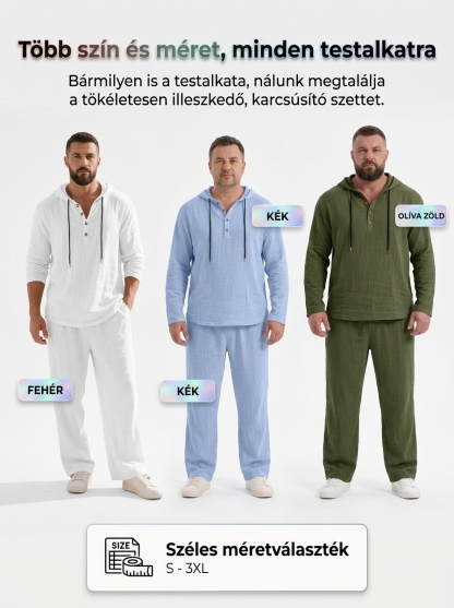 🔥Férfi alkalmi otthoni kapucnis ruhaszett | Karcsúsító Szabás, Légáteresztő és Bőrbarát Anyag | Elasztikus, Könnyű és Tartós - Minden Alkalomra| Optikailag Vékonyít, Könnyen Kombinálható Otthoni és Utcai Viselet.