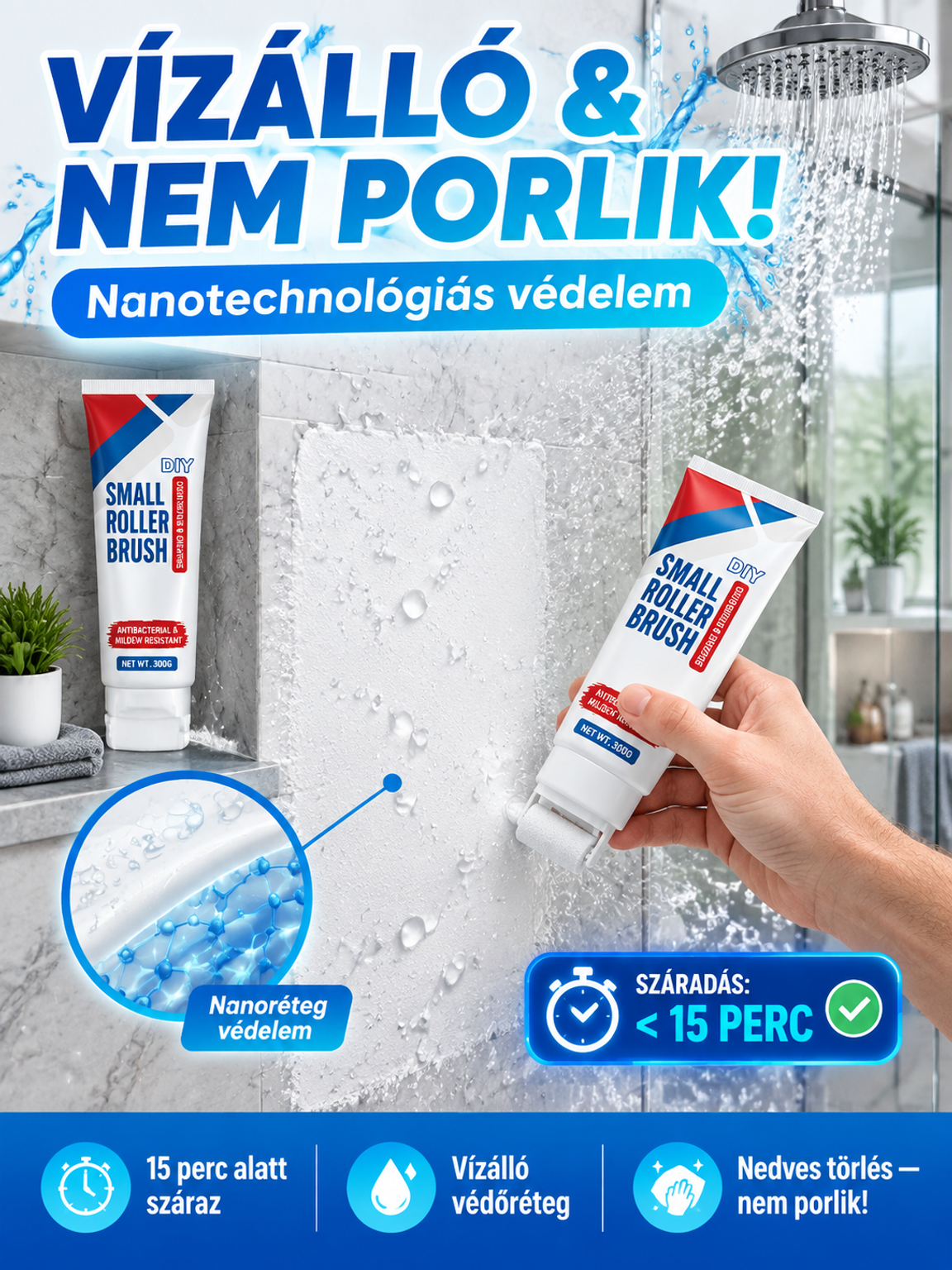 🎨 [Prémium DIY] Vízálló 360° Faljavító Henger – Radírozd le a Penészt és a Firkát! 💦