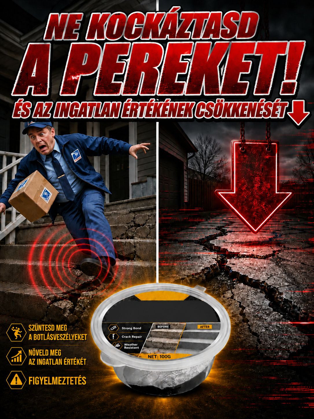 🔨lépcsőjavító ragasztó | Azonnali Repedésjavítás 5 Perc Alatt (Időjárásálló)- Zéró Zsugorodás, 100% Fagyálló Lépcső és Fal Javító🧱