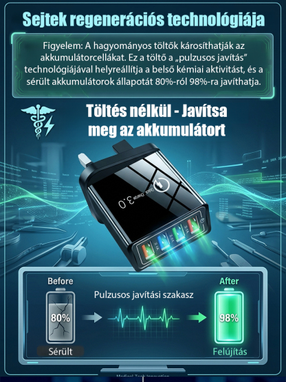 【Növelje a telefon akkumulátorának élettartamát】 Négyportos utazótöltő