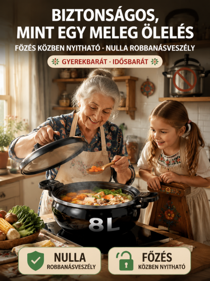🔥【Biztonságos Kukta Alternatíva】Kerámia mikronyomású 7 literes nagy kapacitású főzőedény– 3x Gyorsabb Főzés, Tapadásmentes Kerámia🔥