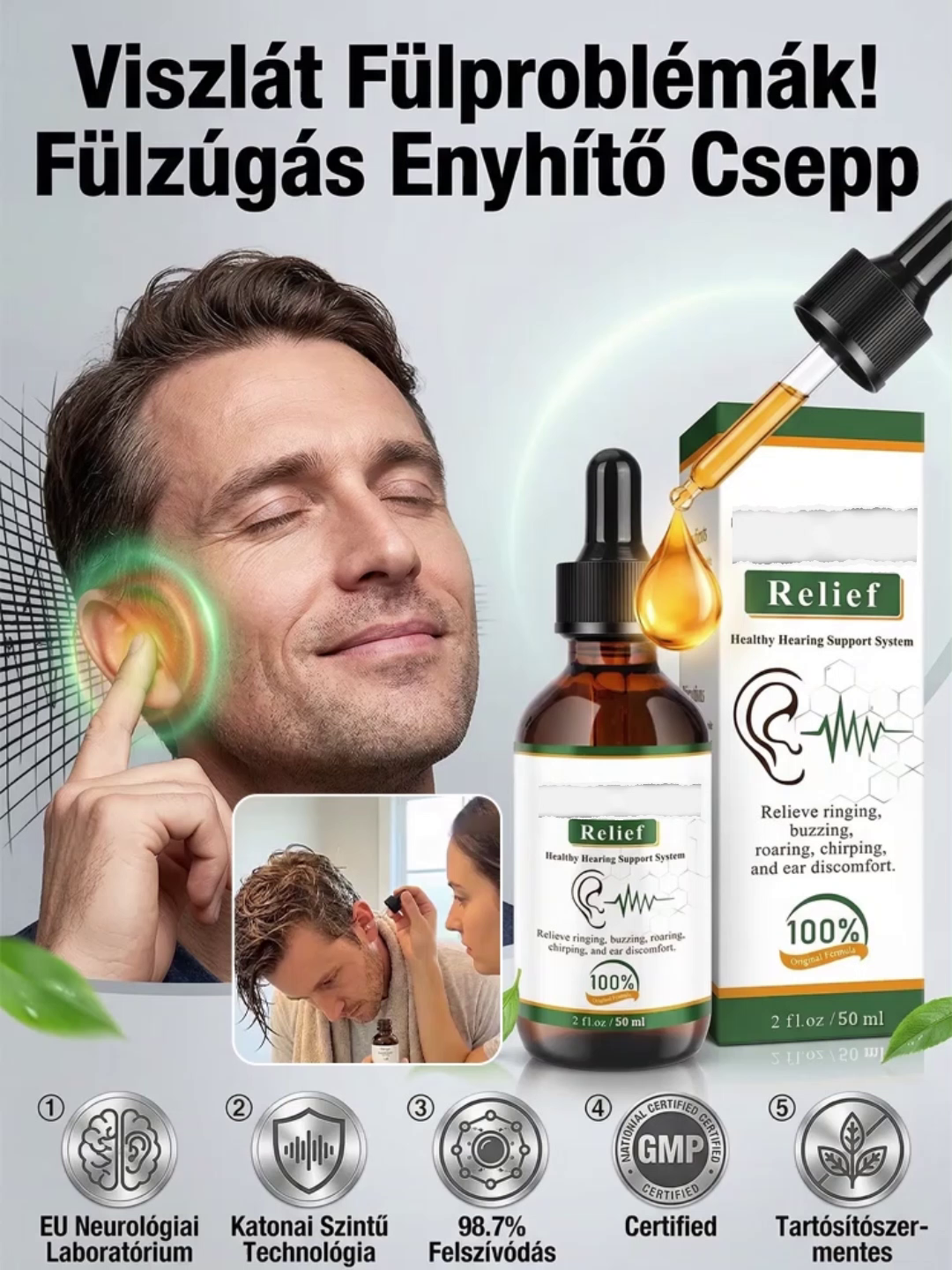 【Búcsú a fülproblémáktól】Fülfájdalom enyhítő cseppek