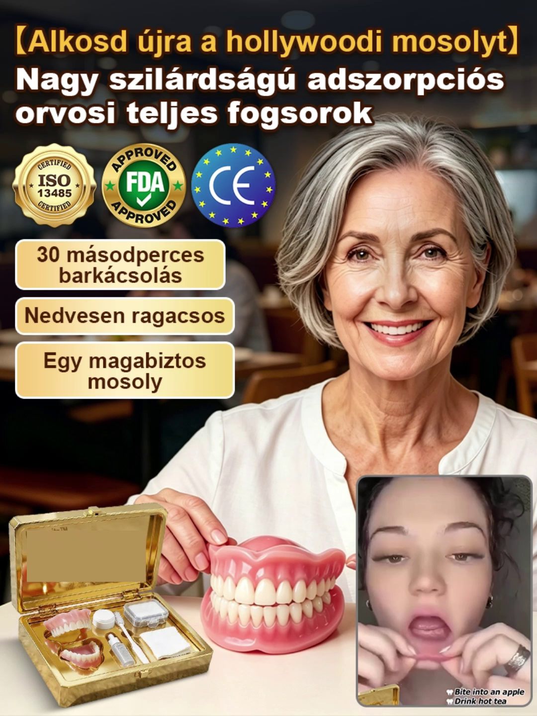 【Hollywood-i mosoly újraalkotása】Erős tapadású orvosi teljes műfogsor