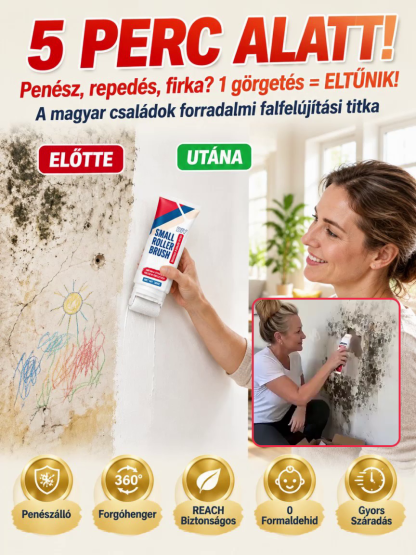 🎨 [Prémium DIY] Vízálló 360° Faljavító Henger – Radírozd le a Penészt és a Firkát! 💦