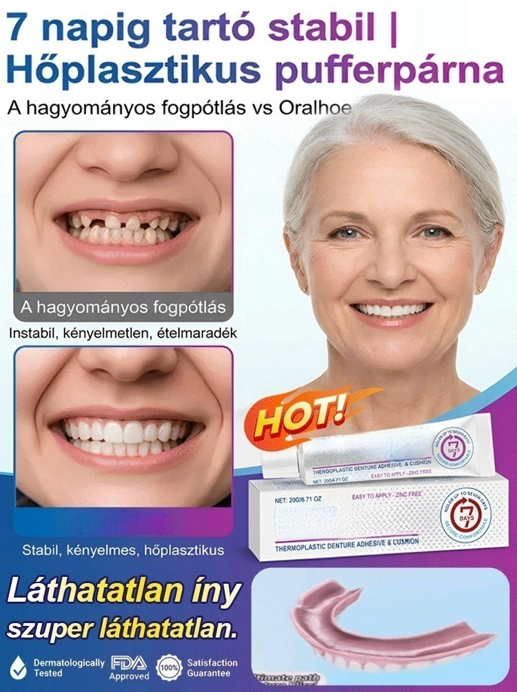 Élelmiszeripari minőségű hőre lágyuló fogsorragasztó