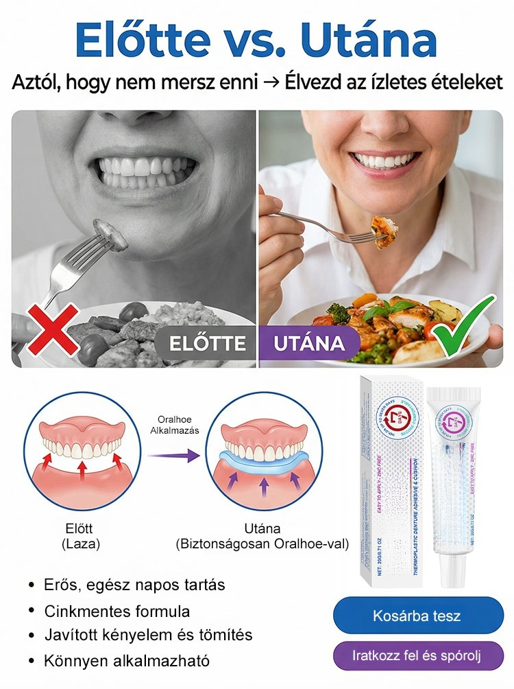 Élelmiszeripari minőségű hőre lágyuló fogsorragasztó