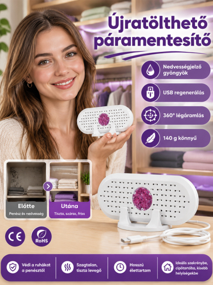 🔥 [Prémium Akció] Ciklikus Páramentesítő Készülék USB Regenerálással | Védelem a Ruháknak ⚡🌧️