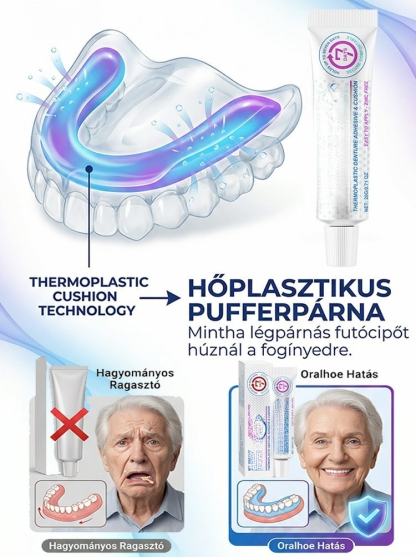 Élelmiszeripari minőségű hőre lágyuló fogsorragasztó