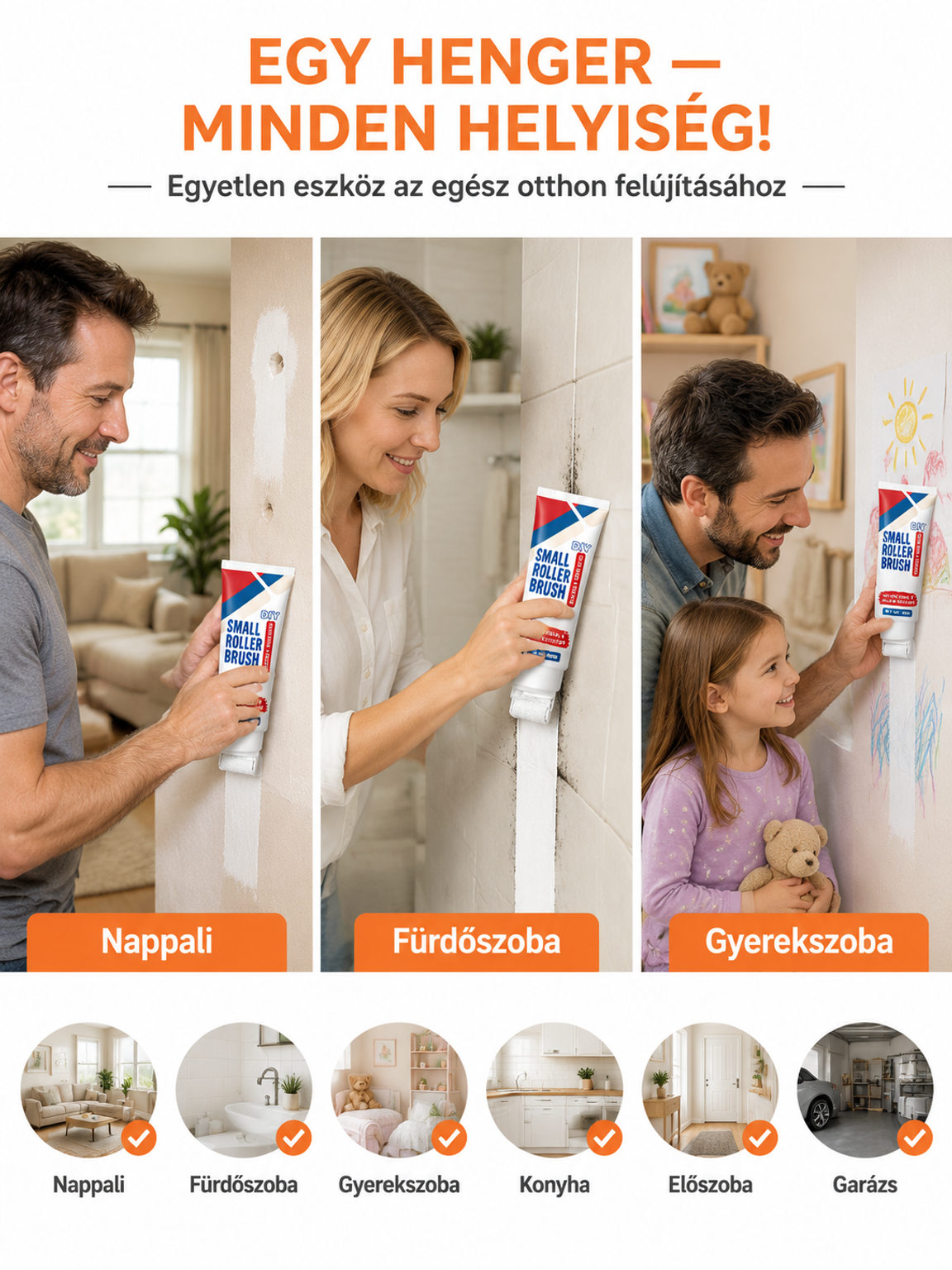 🎨 [Prémium DIY] Vízálló 360° Faljavító Henger – Radírozd le a Penészt és a Firkát! 💦