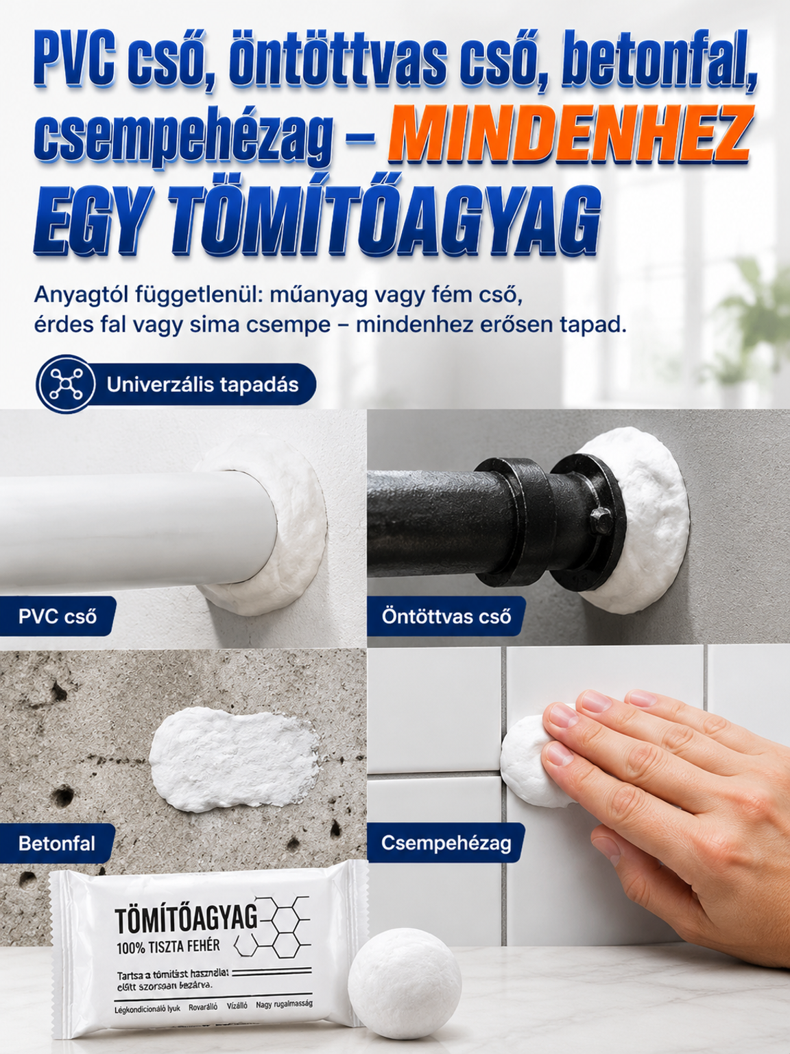 🛡️ [Európai Sláger]Repedéstömítő fehér vízelvezető csatorna cső vezeték | Kézi használat szerszámok nélkül | Vízálló, fagyálló és egérriasztó csoda fürdőbe/konyhába 🛡️