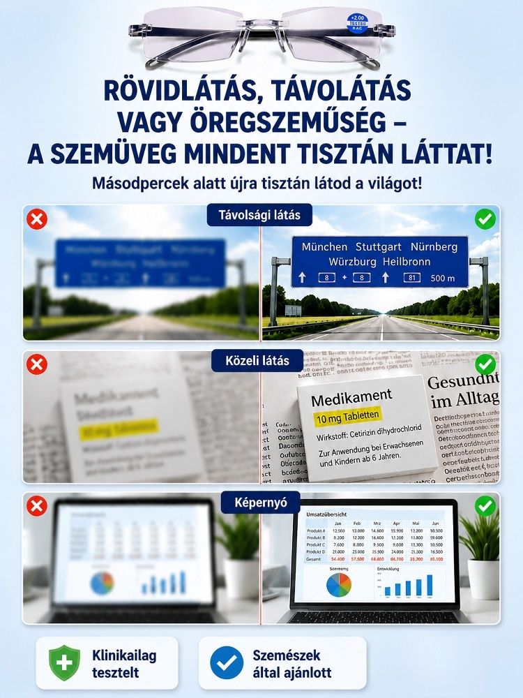 【Német Technológia】Keret nélküli progresszív szemüveg (+1,00-től +7,00-ig önbeálló)