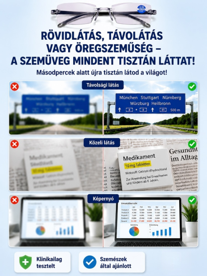 【Német Technológia】Keret nélküli progresszív szemüveg (+1,00-től +7,00-ig önbeálló)