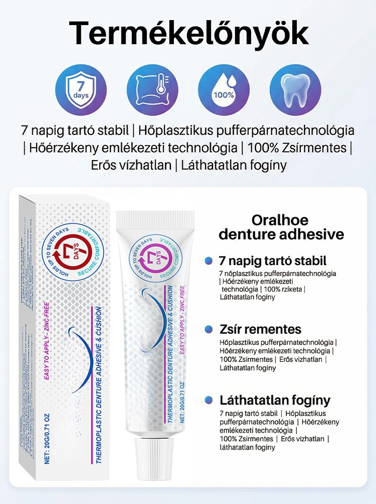 【1 Kenés = 7 Nap Tartás】100% Cinkmentes Hőplasztikus Műfogsor Párna | Zárja ki az Ételmaradékot, Harapj Bátran!