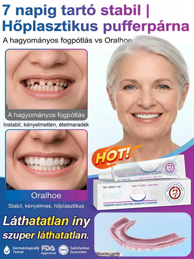 【1 Kenés = 7 Nap Tartás】100% Cinkmentes Hőplasztikus Műfogsor Párna | Zárja ki az Ételmaradékot, Harapj Bátran!