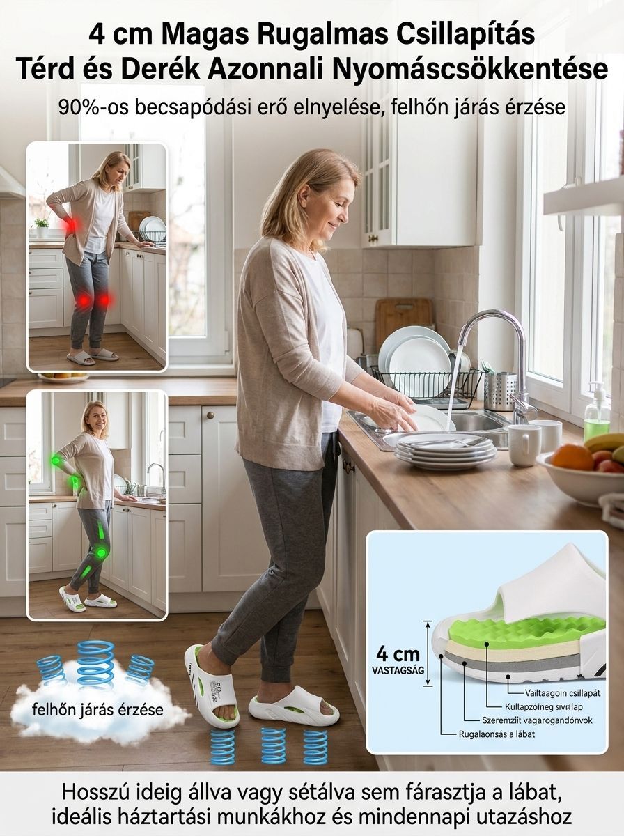 Prémium 3D Ergonomikus Papucs | 4cm Vastag Talpú Kényelem
